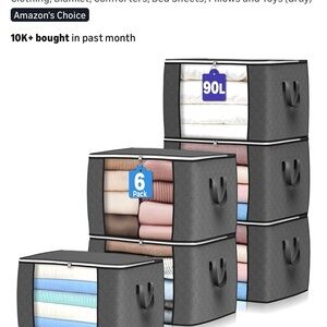 90 L Large Storage Bags, 4 Pack Clothes Bins Zipper Foldable Grey